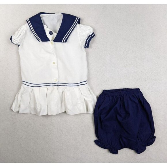 VINTAGE INFANT BABY NAUTICAL THEMED SAILOR OUTFIT DRESS - - Picture 1 of 11